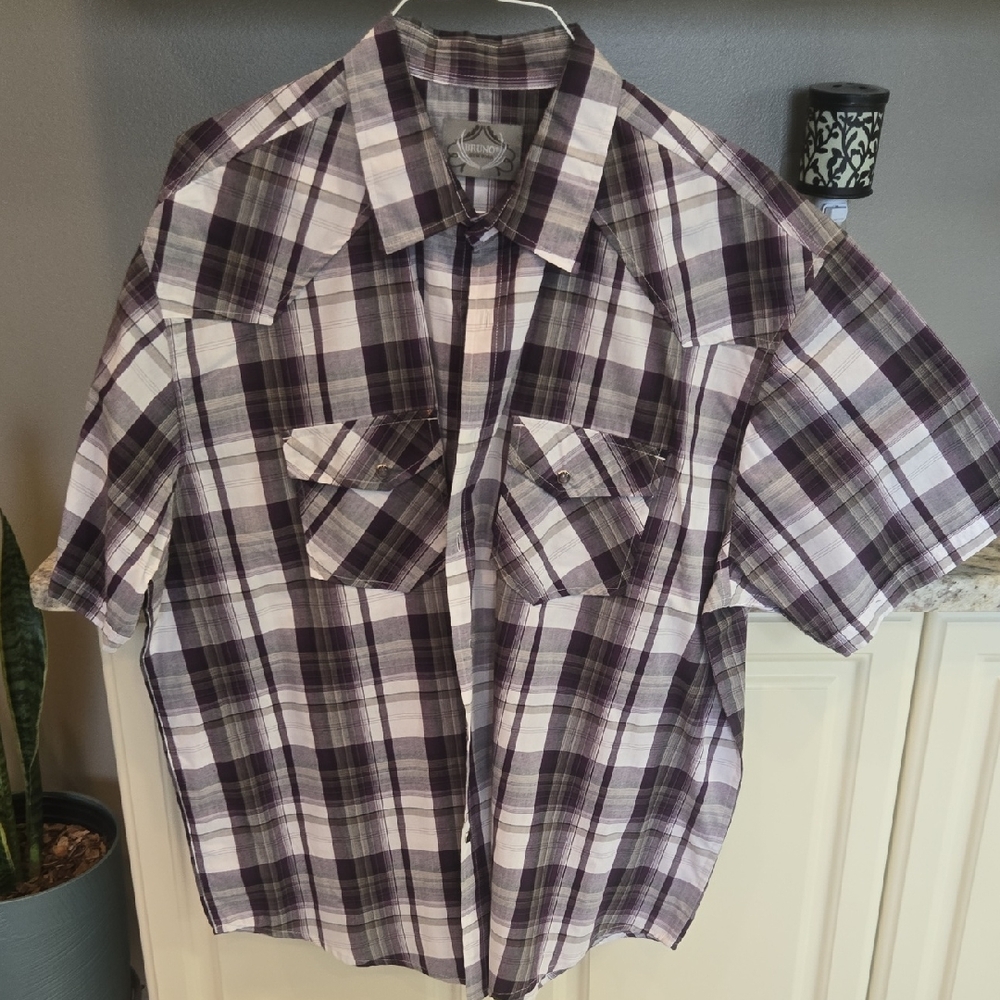 Men's Bruno New York Short-Sleeve Plaid Button-Down Shirt - Purple/White 2X